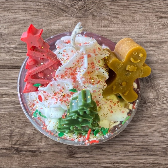 Festive Holiday Candle with Trees and Gingerbread (set of 2) - Picture 2 of 5